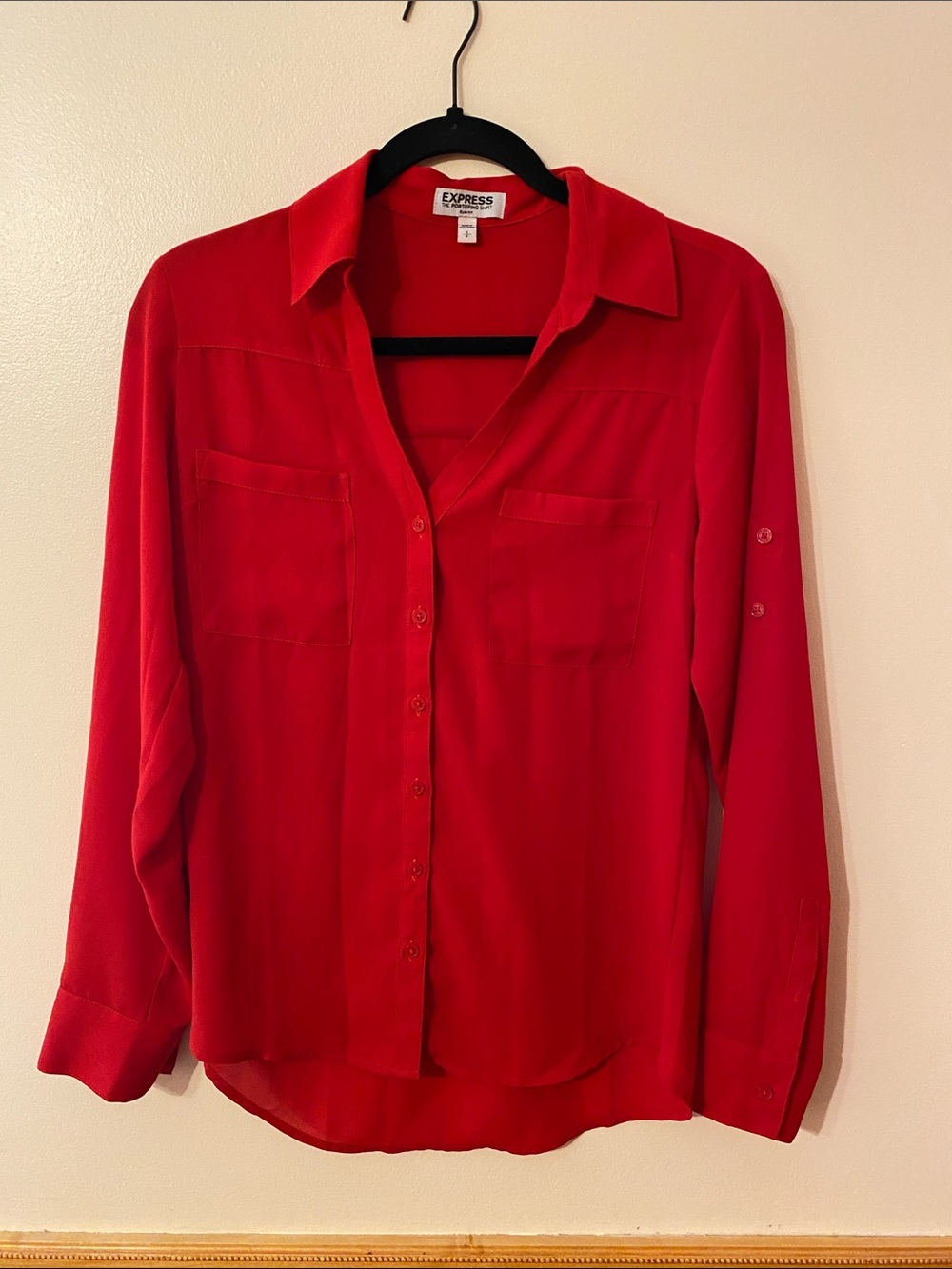 Express Slim Portofino Shirt Red Size Small